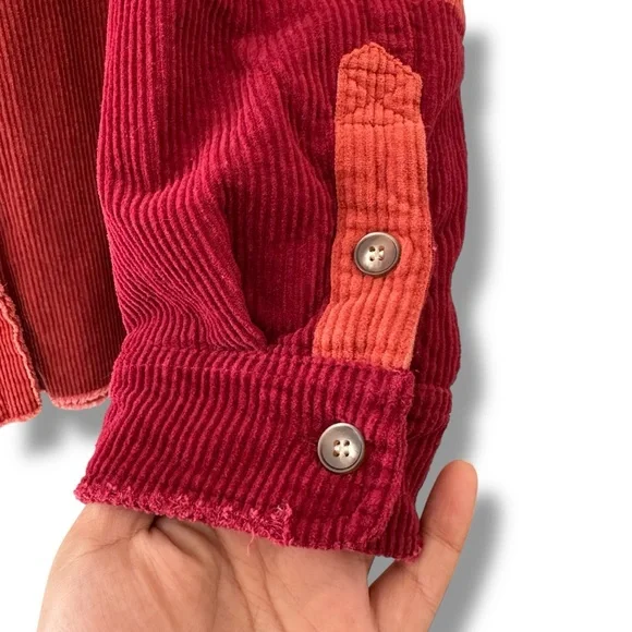 Oli & Hali Buckle Orange Red Corduroy Shacket Shirt Jacket Grunge Oversized XL - Picture 6 of 11
